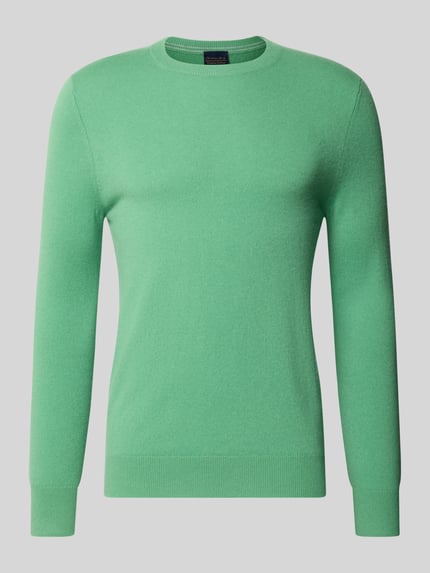 Produktfoto, Regular Fit Strickpullover aus Woll-Kaschmir-Mix von Christian Berg Men, unifarben grün, Rundhalsausschnitt, glatte Textur