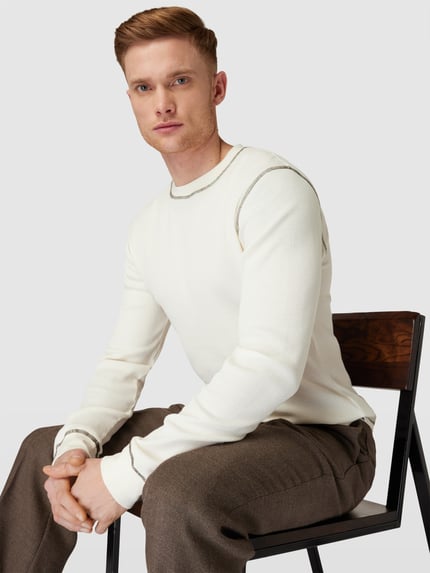 WOOD WOOD Sweter w prążkowanym stylu Złamany biały 3
