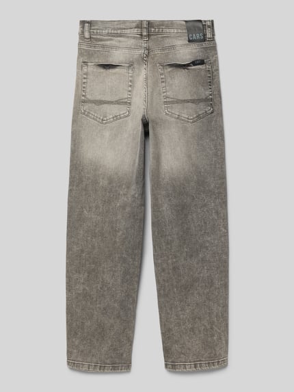 Produktfoto, graue Straight Fit Jeans mit 5-Pocket-Design und Logo-Patch, Modell 'Garwell' von CARS JEANS aus elastischem Baumwoll-Mix