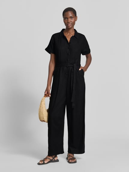 ICHI Jumpsuit van linnenmix met strikceintuur model 'LINNO' Zwart - 1
