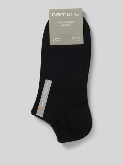 Produktfoto, schwarze Sneakersocken im 2er-Pack Modell 'SILKY' von camano, Viskose-Mix mit Stretch-Anteil, körpernahe Passform