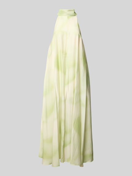 Produktfoto, Neckholder-Maxikleid aus Lyocell-Mix Modell 'FIE' von Copenhagen Muse, A-Linie, zielona i kremowa kolorystyka, długość 133 cm, szerokość w rozmiarze S: 57 cm