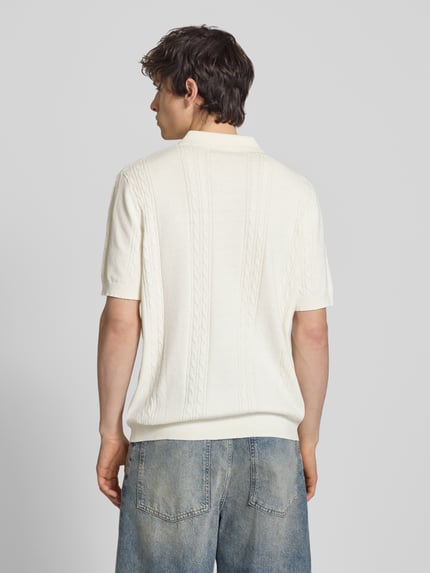 Redefined Rebel Slim Fit Strick-Poloshirt mit Zopfmuster Modell 'Miller' Offwhite 5