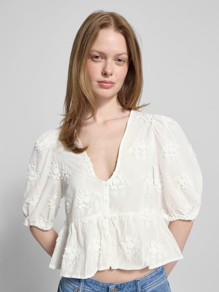 MANGO Cropped Blusenshirt mit V-Ausschnitt Offwhite 3