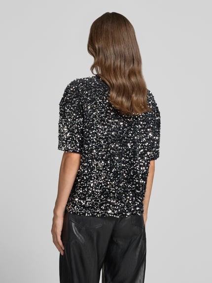 Jake*s Casual Kurzarmbluse mit Allover-Pailletten Black 5