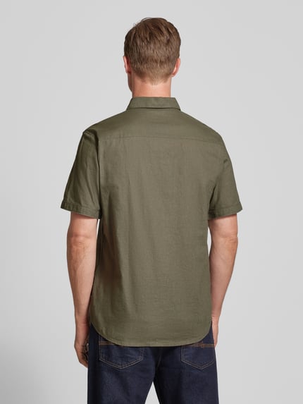 Tom Tailor Regular Fit Leinenhemd mit kurzem Arm Oliv 5