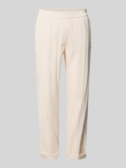 Produktfoto, Straight Fit Leinenhose mit Viskose-Anteil von Marc Cain, helle Farbe, Elastischer Bund, Gesäßtaschen, glatte Struktur