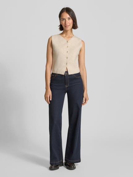 Oui Slim Fit Strickweste aus Woll-Mix Beige Melange 1