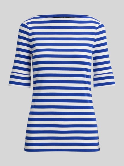 Productfoto, Slim Fit T-Shirt aus Baumwoll-Mix van Lauren Ralph Lauren, blauw-wit gestreept, logo-stitching, jersey katoenmix