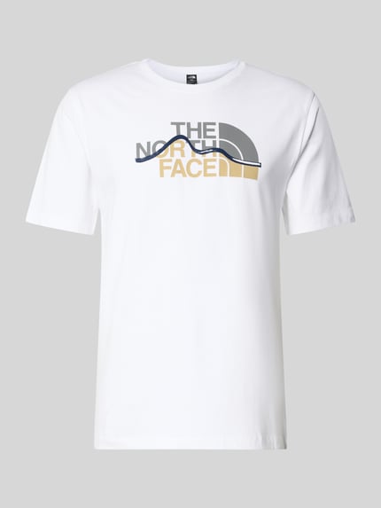 Productfoto, Regular fit T-shirt uit puur katoen Model 'MOUNTAIN LINE' van The North Face, labelprint, ronde hals, ruglengte maat M 70 cm