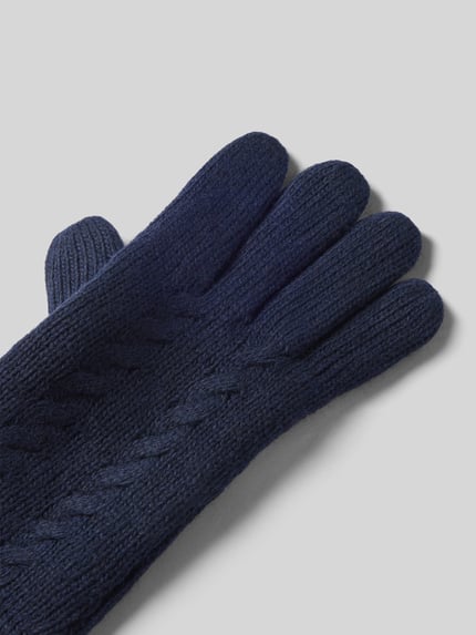 Productfoto, Handschuhe aus reiner Wolle mit Label-Detail van EEM, donkerblauw, geribde boord, kabelpatroon, zachte textuur