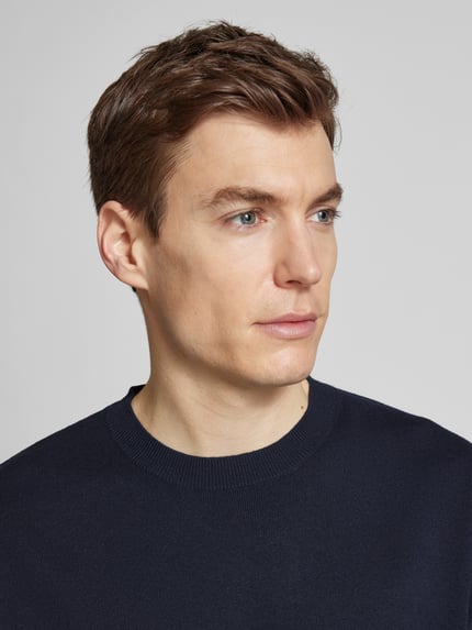 JACK & JONES Premium T-Shirt in Strick-Optik mit gerippten Abschlüssen Dunkelblau 3