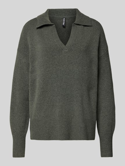 PIECES Regular Fit Strickpullover mit Woll-Anteil Modell 'MALOU' Dunkelgrau Melange 2