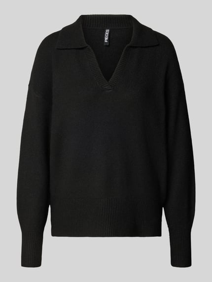 PIECES Regular Fit Strickpullover mit Woll-Anteil Modell 'MALOU' BLACK 2