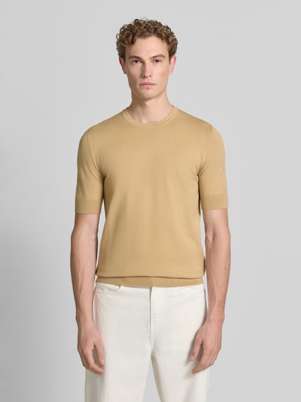 HUGO t-shirt o kroju slim fit z drobnego splotu model 'SAN CARL-CV' Beżowy 4