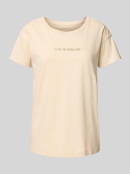 Armani Exchange T-shirt z detalem z logo Piaskowy 2