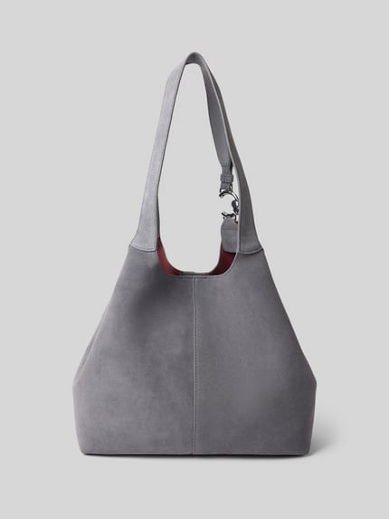 Produktfoto, Tote Bag mit Logo-Detail von Coccinelle in Grau, Soft-Touch-Oberfläche, Magnetverschluss, abnehmbarer Schulterriemen, Damenmodell