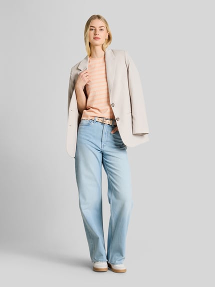 Tom Tailor Denim Top w prążkowanej strukturze, krój slim fit Morelowy 1