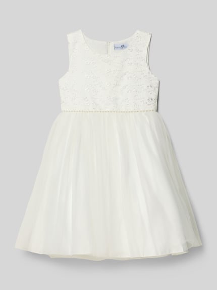 Happy Girls Jurk met Stitchings en Parels Ecru - 1