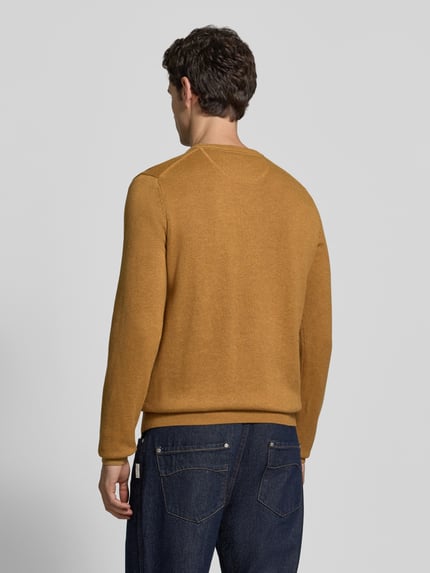 Christian Berg Men Regular fit gebreide pullover van mix van katoen en wol Donkergeel gemêleerd - 5