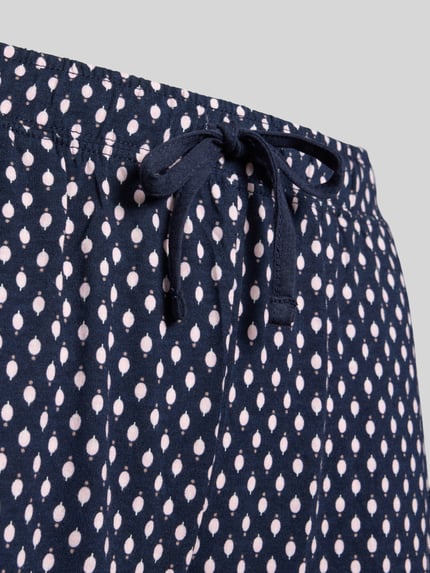 Productfoto, donkerblauwe pyjamabroek met witte stippen, strikkoord, katoen- en viscosemix, Comfort Fit Pyjama uit de Perfect Nights PJ Hose van s.Oliver RED LABEL, Dames pyjama