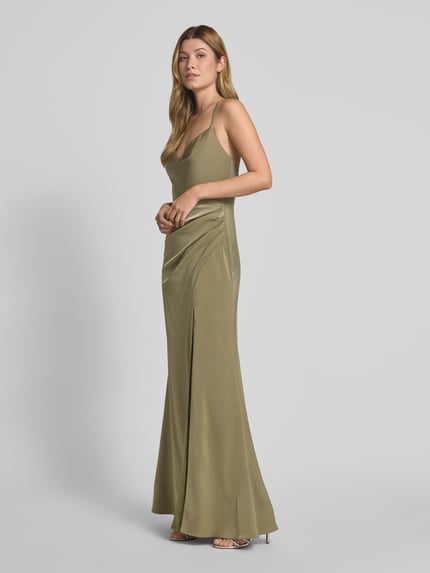 Laona Abendkleid mit V-Ausschnitt und Raffungen Oliv 1