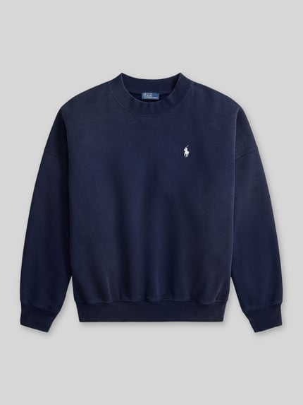 Produktfoto, Oversized Sweatshirt aus Baumwoll-Mix von Polo Ralph Lauren in Dunkelblau, unifarben, Logo-Stitching, gerippte Abschlüsse, Sweatstruktur