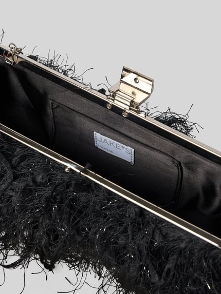 Jake*s Cocktail Clutch met veren 'StretchFeather' Zwart - 4
