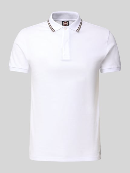 Produktfoto, Slim Fit Poloshirt aus Baumwolle von Colmar Originals in Weiß mit Polokragen, Label-Details, Rückenlänge 66 cm bei Größe M.