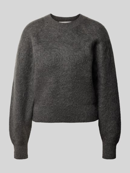 Produktfoto, Pullover aus Mohair mit überschnittenen Schultern von Selected in dunkelgrauer Strickoptik, unifarben, Struktur, cropped, Regular Fit