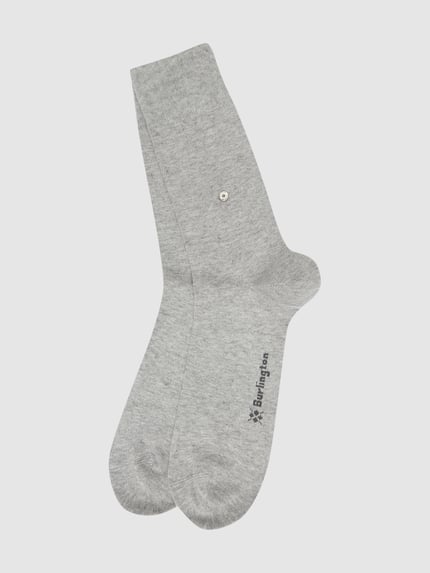 Produktfoto, Socken mit Label-Detail im 2er-Pack van Burlington, grijs, katoenmix met stretch, nauwsluitende pasvorm, set van 2, detail zichtbaar.