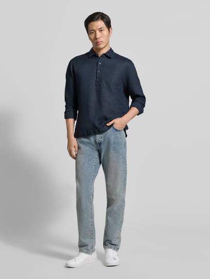 Jake*s Studio Men Koszula casualowa o kroju regular fit z lnu z kołnierzykiem typu kent Ciemnoniebieski 1