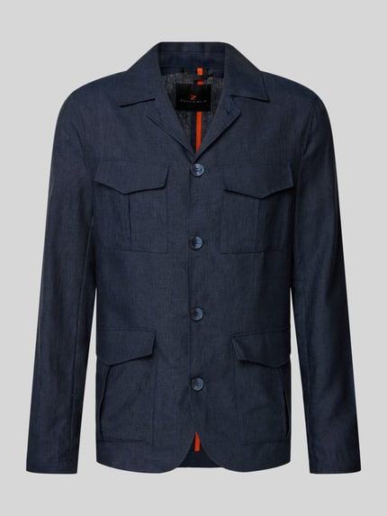 Produktfoto, Hemdjacke aus Leinen mit Pattentaschen von Zuitable, ciemnoniebieska, reines Leinen, krój regular fit, klapy, listewka guzikowa, długość tyłu w rozmiarze M: 71 cm, wyraźna struktura materiału