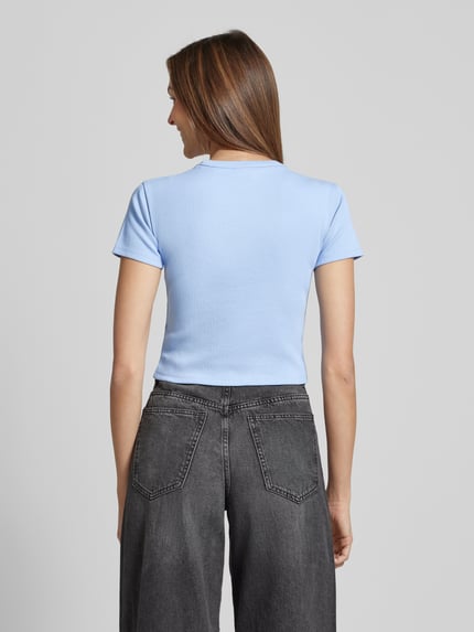 HUGO Kort T-shirt met labelstitching, model 'Delanor' Lichtblauw - 5