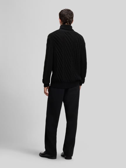 HUGO Rollkragenpullover mit Zopfmuster Modell 'Scanlon' Black 5