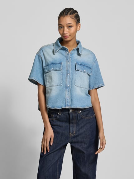 Goldgarn Korte overhemdblouse in jeanslook Lichtblauw - 4