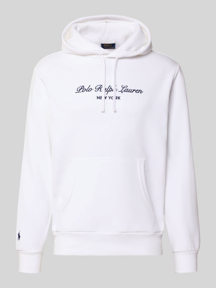 Produktfoto, Relaxed Fit Hoodie aus katoenmix van Polo Ralph Lauren, wit met zwarte logoletters, zachte stof, Heren hoodie