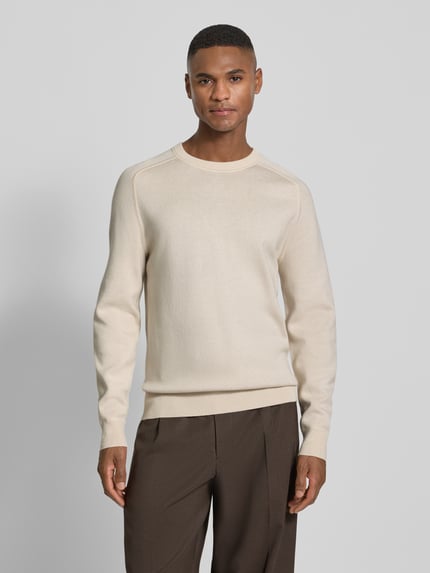 BOSS Regular fit gebreide pullover van een mix van katoen en scheerwol, model 'HIDONEO' Offwhite - 4