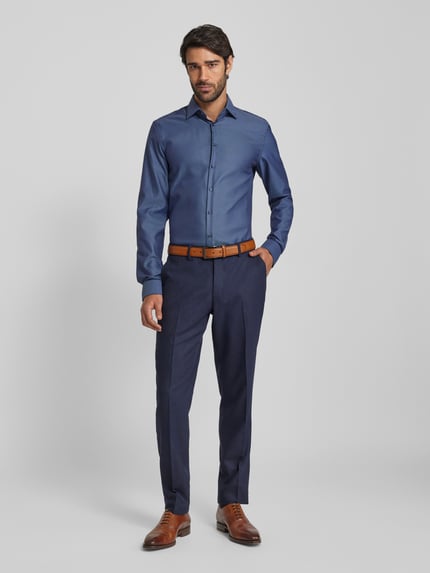 Jake*s Slim Fit Businesshemd mit extra langem Arm Marine 1