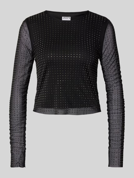 Jake*s Casual Shirt met lange mouwen en siersteentjes Zwart - 2