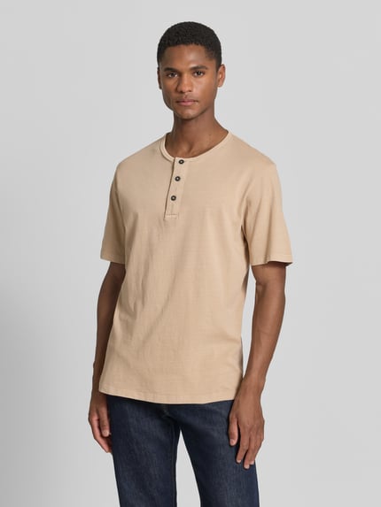 JACK & JONES Premium t-shirt z okrągłym dekoltem i listwą guzikową Beżowy 4