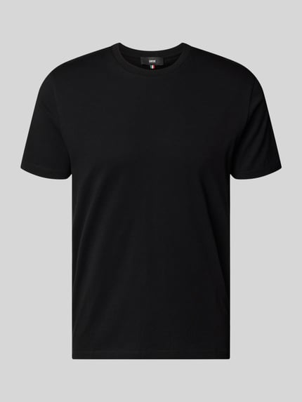 Produktfoto, zwart T-shirt met ronde hals van puur katoen, regular fit, model 'DEN' van CINQUE, ruglengte maat M 68 cm
