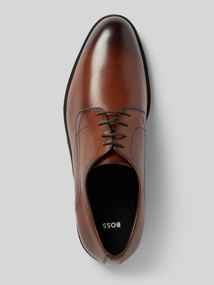 BOSS Leren derbyschoenen met labeldetails, model 'Tayil' Cognac - 3