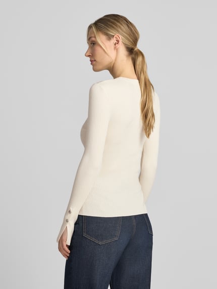 GUESS Slim Fit Longsleeve aus Viskose-Mix Modell 'Ellie' Ecru 5