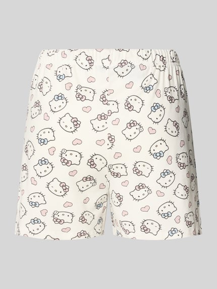 Produktfoto, Regular Fit Pyjama-Shorts mit Allover-Motiv-Print von Jake*s Casual, katoen, elastische tailleband met trekkoord, wit met motief, dames