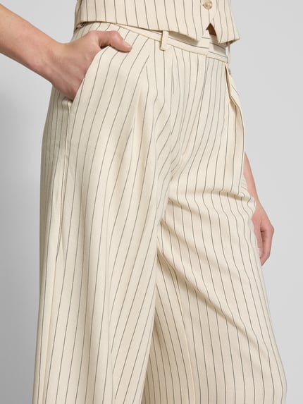LeGer Wide leg stoffen broek met bandplooien, model 'Elaine' Beige - 3