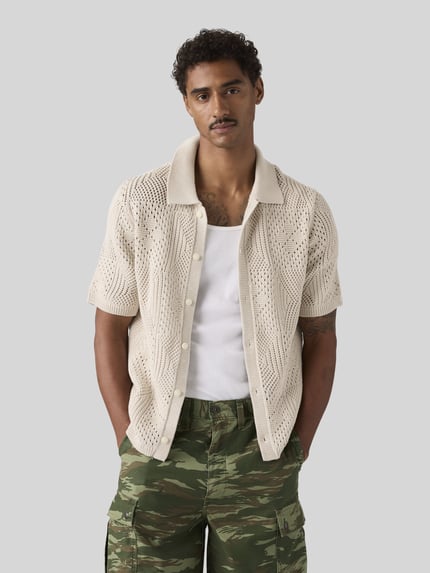 Levi's® Regular Fit Kurzarmhemd aus Baumwoll-Strick Offwhite 1