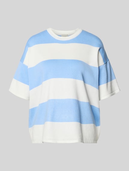 Produktfoto, Relaxed Fit Shirt aus Viskose-Mix Modell 'LULS' von ICHI mit weißen und hellblauen Blockstreifen, glatte Textur, Damen Shirt