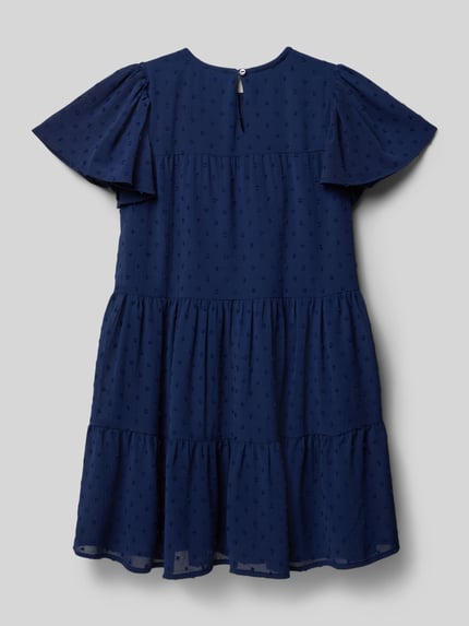 Produktfoto, Regular Fit Kleid mit Strukturmuster von DANAMADE in Dunkelblau mit Kurzarm, Rundhalsausschnitt und Raffungen