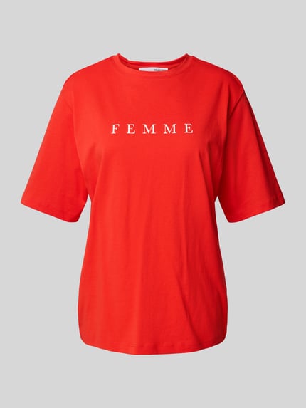 Selected Oversized T-Shirt mit Label-Print Modell 'VILJA' Rot 2